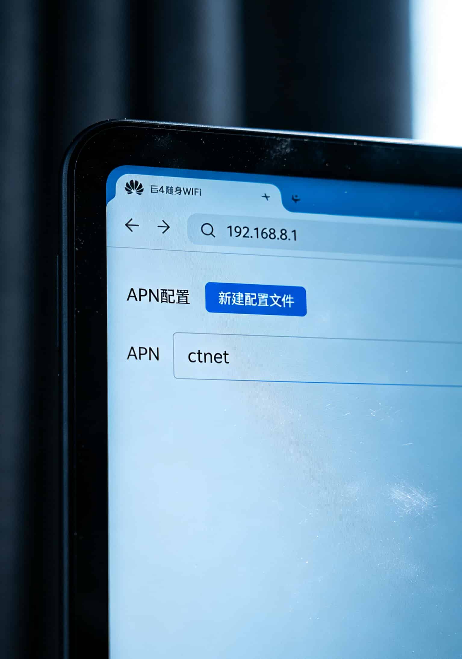 华为随身WiFi后台APN设置界面截图，新建配置页面