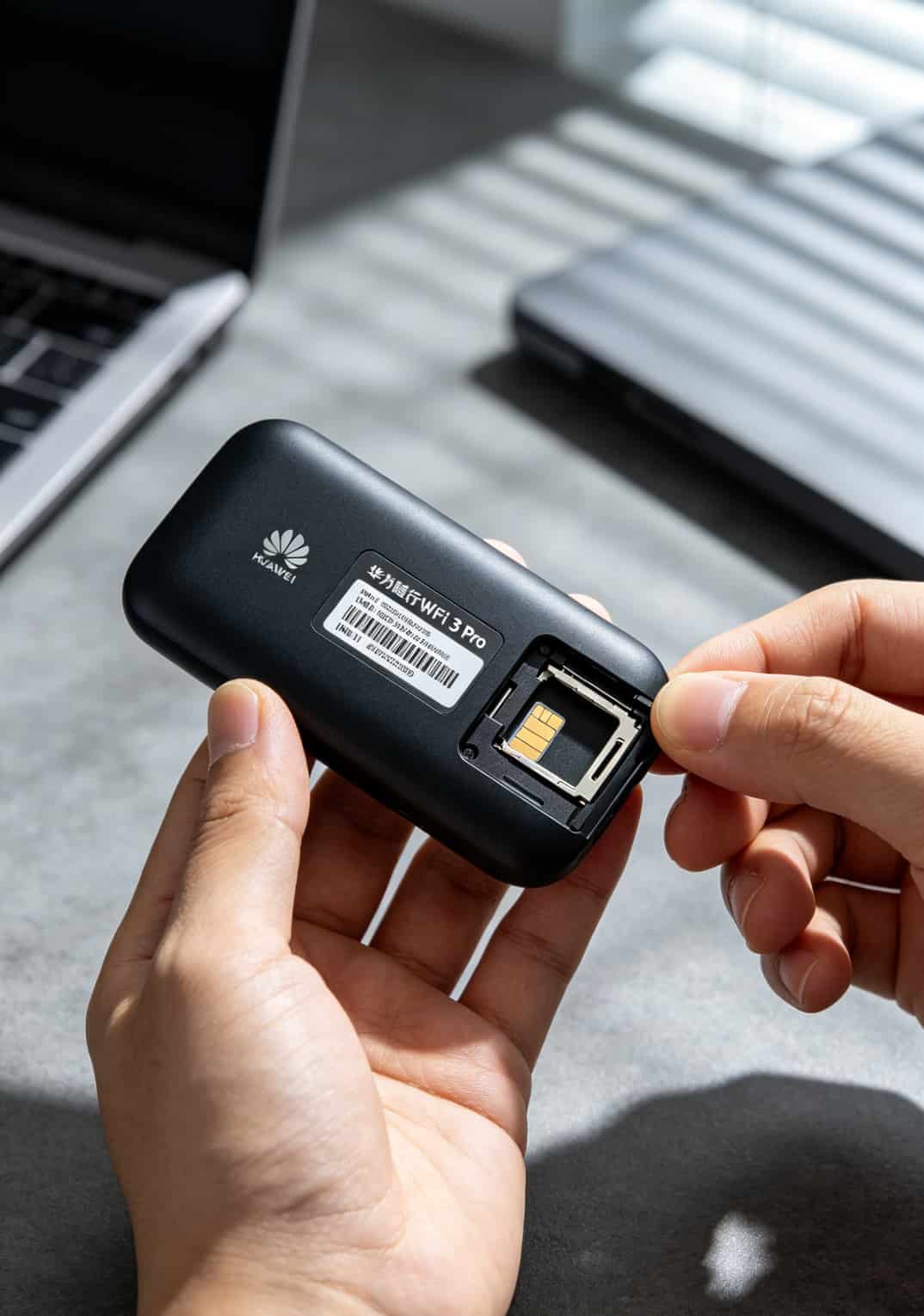 19流量卡300g到底值不值?华为随身WiFi用户别再花冤枉钱了 华为随行WiFi设备背面标签及卡槽位置实物图