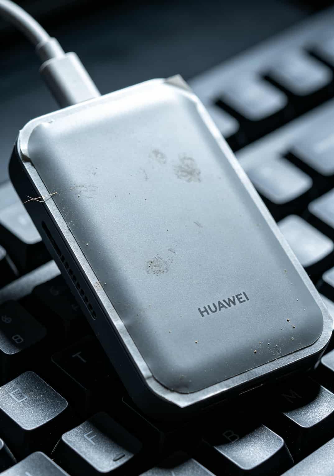 华为随身WiFi背面贴上散热贴的实拍图