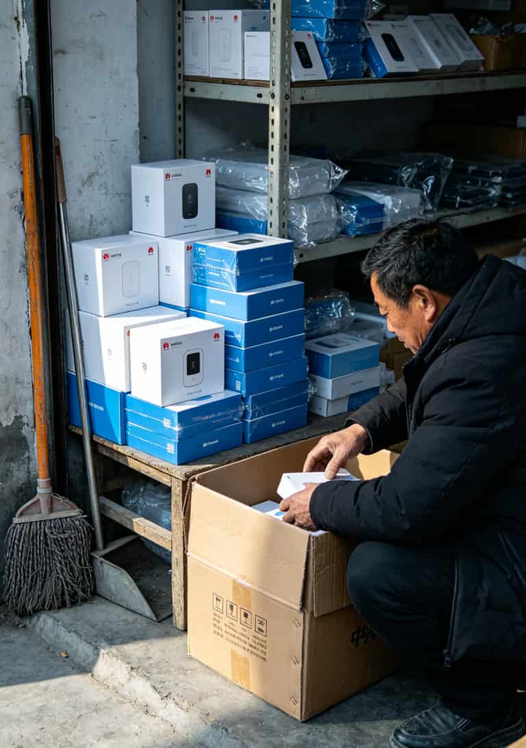 华县买随身WiFi水太深!那个230g流量卡我劝你多看两眼 同城电商自提点实拍,堆放着随身WiFi包装盒