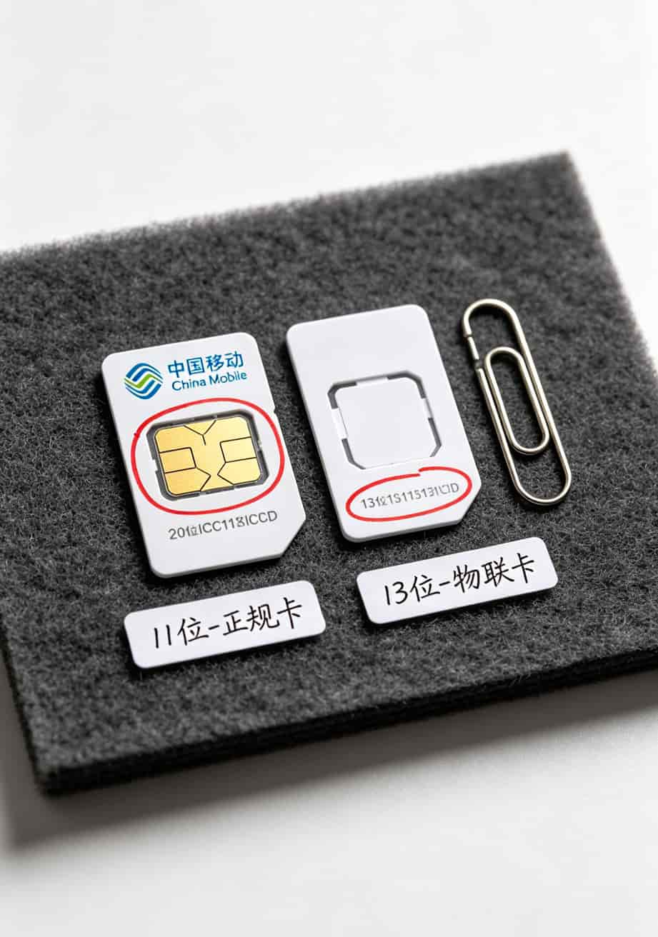 别再被“无限流量”忽悠了!4g上网卡流量卡怎么买,我这有本“避坑账” 正规手机卡与物联卡对比图,号码长度标注