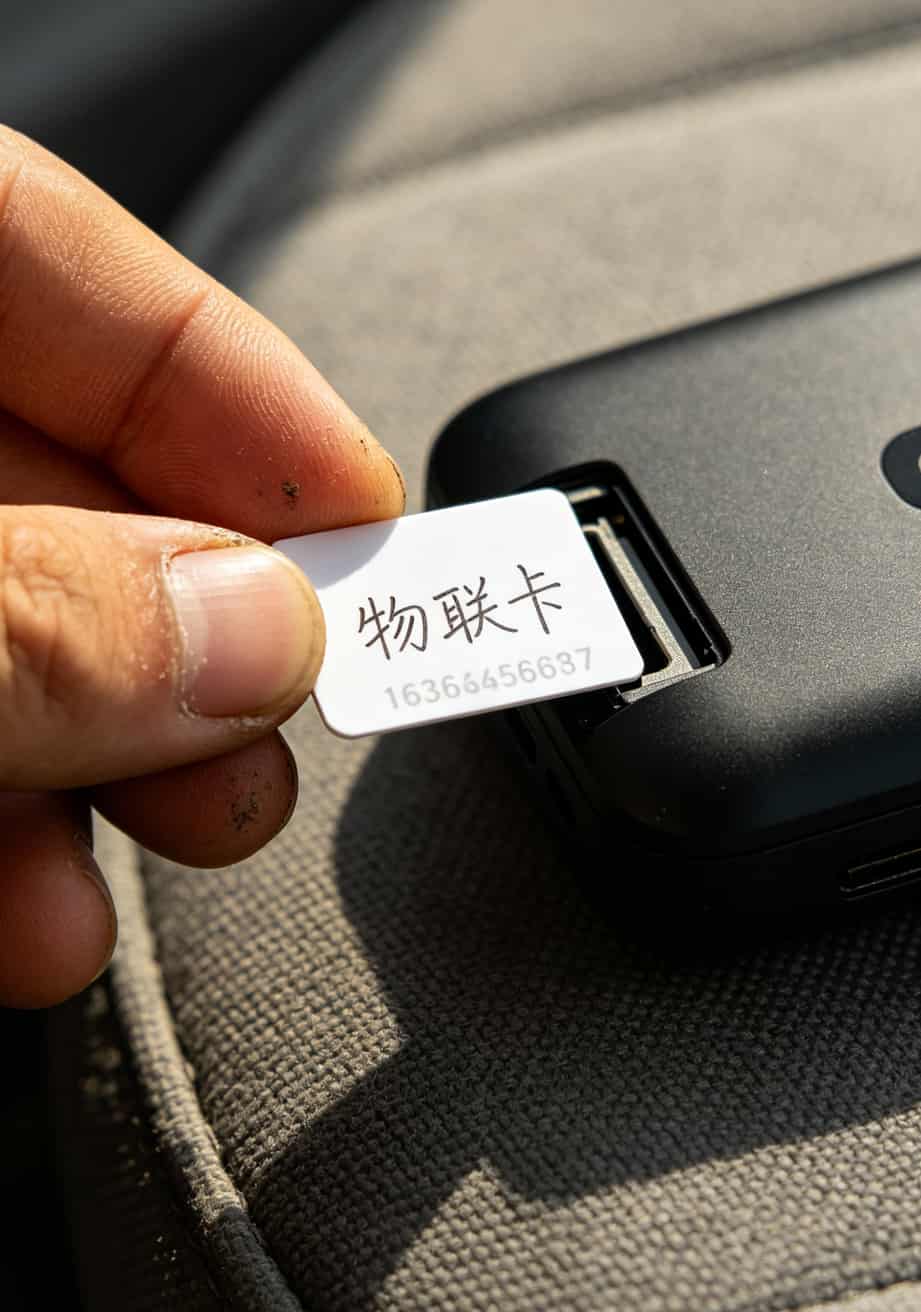 跑货车3年换了11张5g物联网流量卡,今天跟你交个底(附避坑指南) 一张白色物联网卡插在随身WiFi卡槽里,旁边是卡板