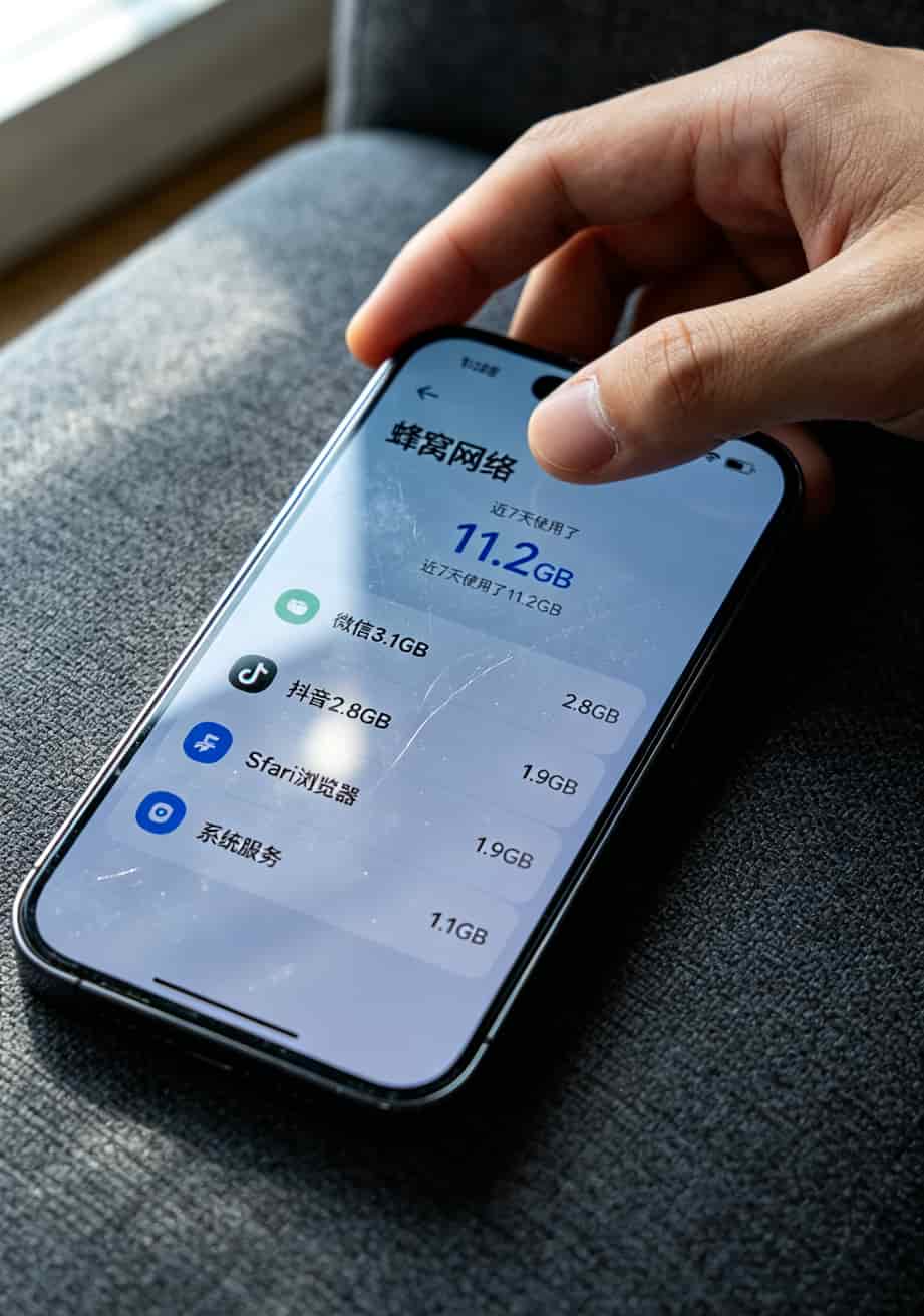 华为随身WiFi联动流量卡套餐怎么选?实测6张卡,这样搭配一年省下1000块 手机流量统计页面截图,显示近7天使用明细