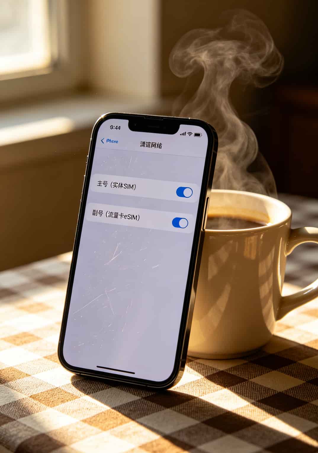 iPhone设置界面显示双卡状态，一张实体卡一张eSIM同时在线
