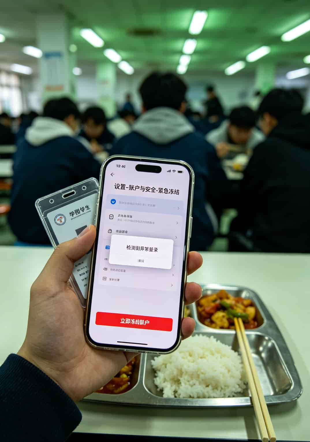 办了张电信500g流量卡上网,结果京东校园卡这破充值系统差点让我多花两百块 京东校园卡紧急冻结操作路径示意图,设置-账户与安全-紧急冻结