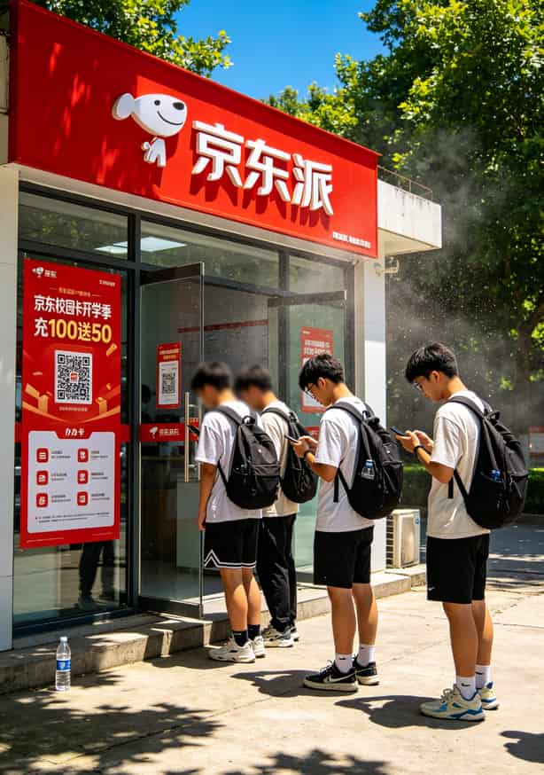 办了张电信500g流量卡上网,结果京东校园卡这破充值系统差点让我多花两百块 京东校园卡线下办理点实拍,京东派服务店门口排队场景