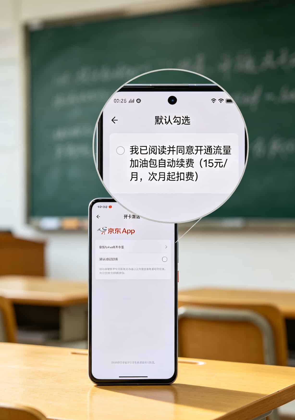 流量卡10g能用多久?我花了3年时间实测京东校园卡,答案跟你想的不一样 京东App开卡页面截图,小字条款区域放大