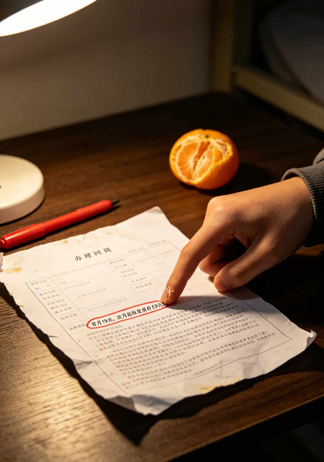 流量卡10g能用多久?我花了3年时间实测京东校园卡,答案跟你想的不一样 京东校园卡办理单据小字特写,箭头指向合约条款
