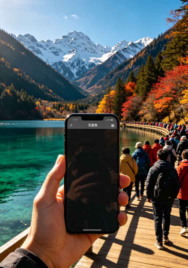 随身WiFi踩坑三年,esim卡流量充值前不看这篇真不行(内附10张实操图) 九寨沟景区内手机显示“无网络连接”的提示画面