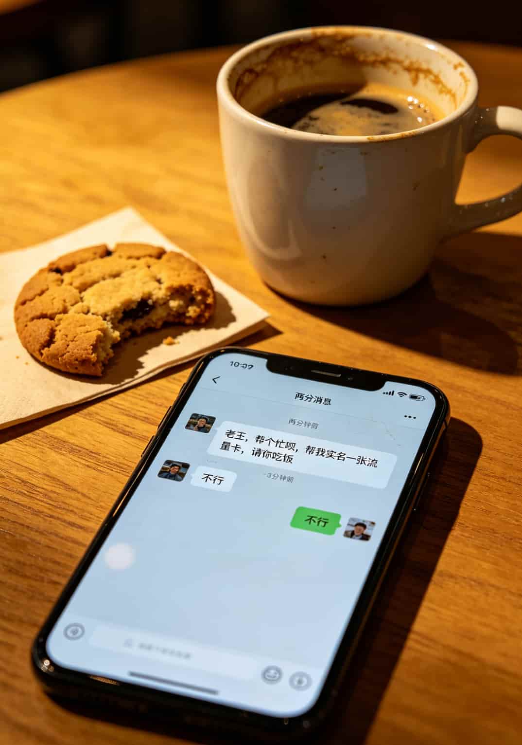 帮别人实名流量卡有风险吗?我闺蜜赔了三万块,你确定还要帮? 手机聊天界面,一个人发“帮个忙呗”,另一个人回复“不行”