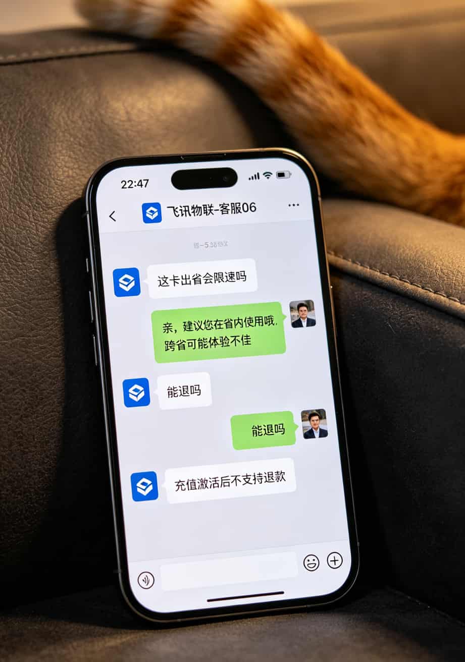 我买过7台随身WiFi,退了5台,2000g流量卡到底值不值?一个武汉布展人的大实话 手机聊天记录截图,显示与客服的对话