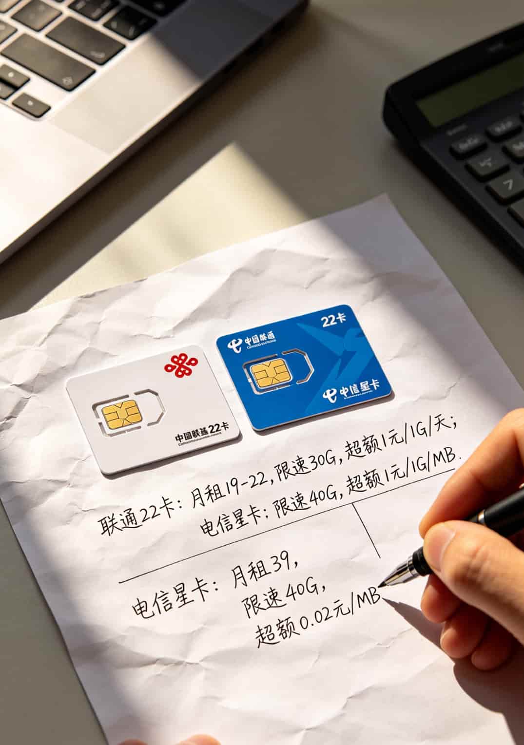 联通22卡和电信星卡参数对比表