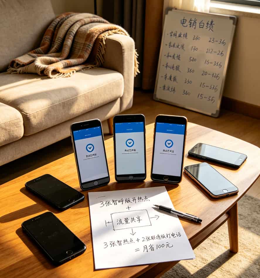 贵阳跑电销办卡避坑:实测办理哪种卡流量多又抗封(附10个血泪经验) 电销卡流量共享省钱方案示意图