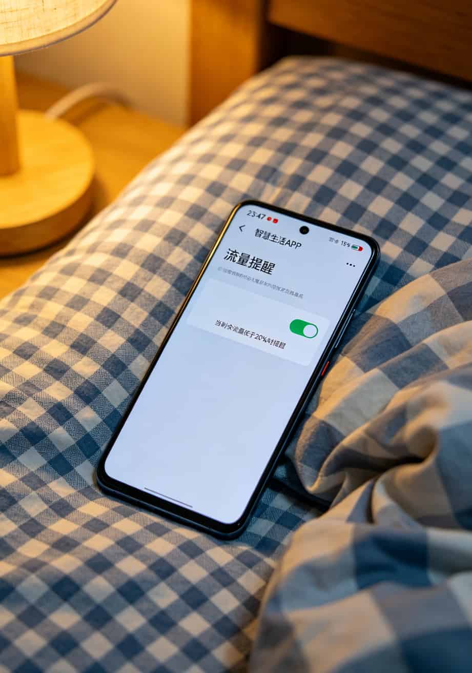 办张电信流量卡到底要多少钱?我实测了华为随身WiFi配卡的所有坑,答案在这 华为智慧生活APP的流量提醒设置页面,显示“当剩余流量低于20%时提醒”已开启