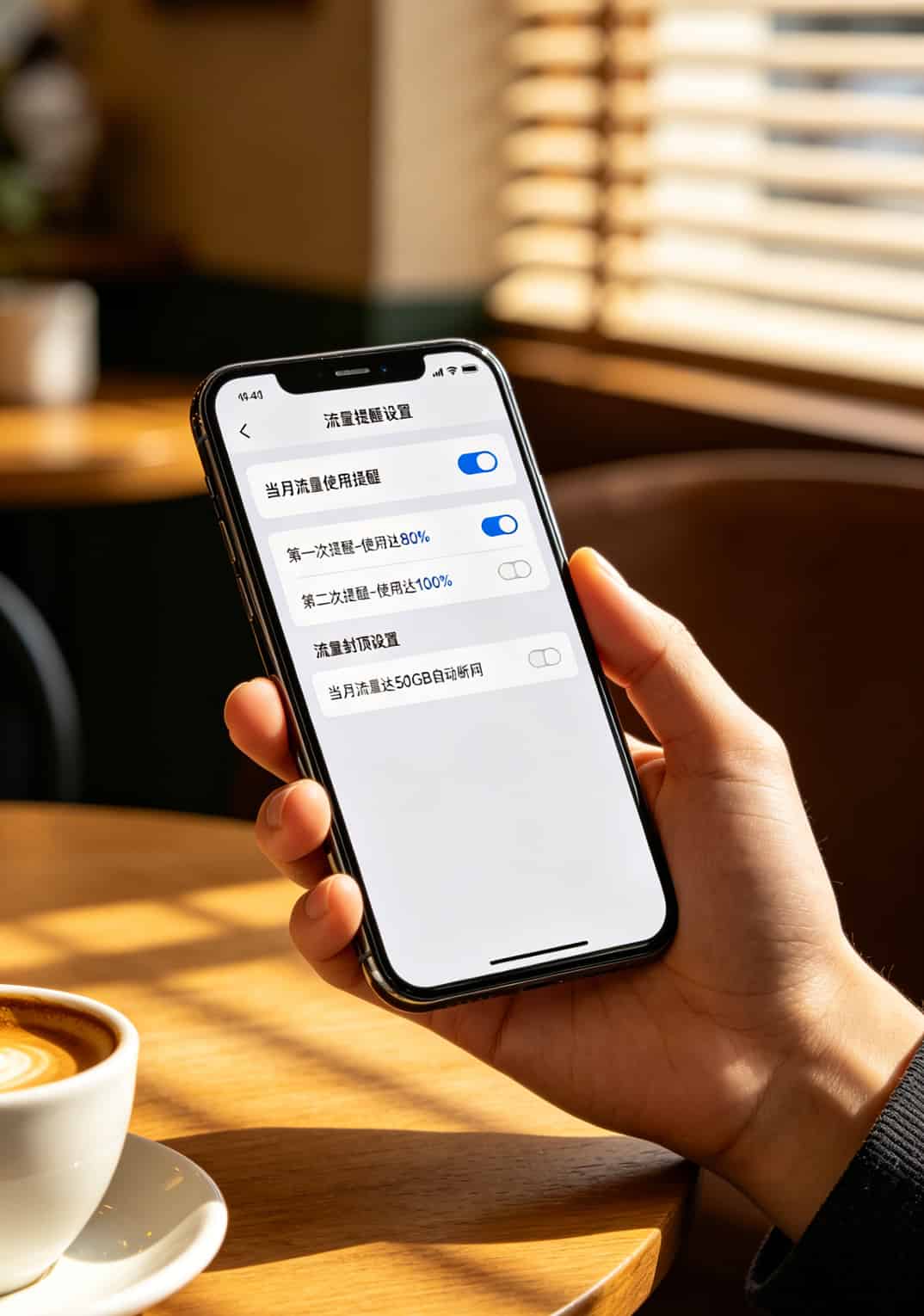 手机设置里的流量提醒界面截图