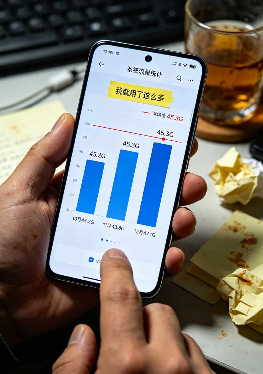 跑了三年冤枉路,终于搞懂了什么叫好用的流量卡套餐(这6个坑你一定也遇到过) 手机截图,流量套餐详情页底部一行极小字体的限制条款,用红圈标出
