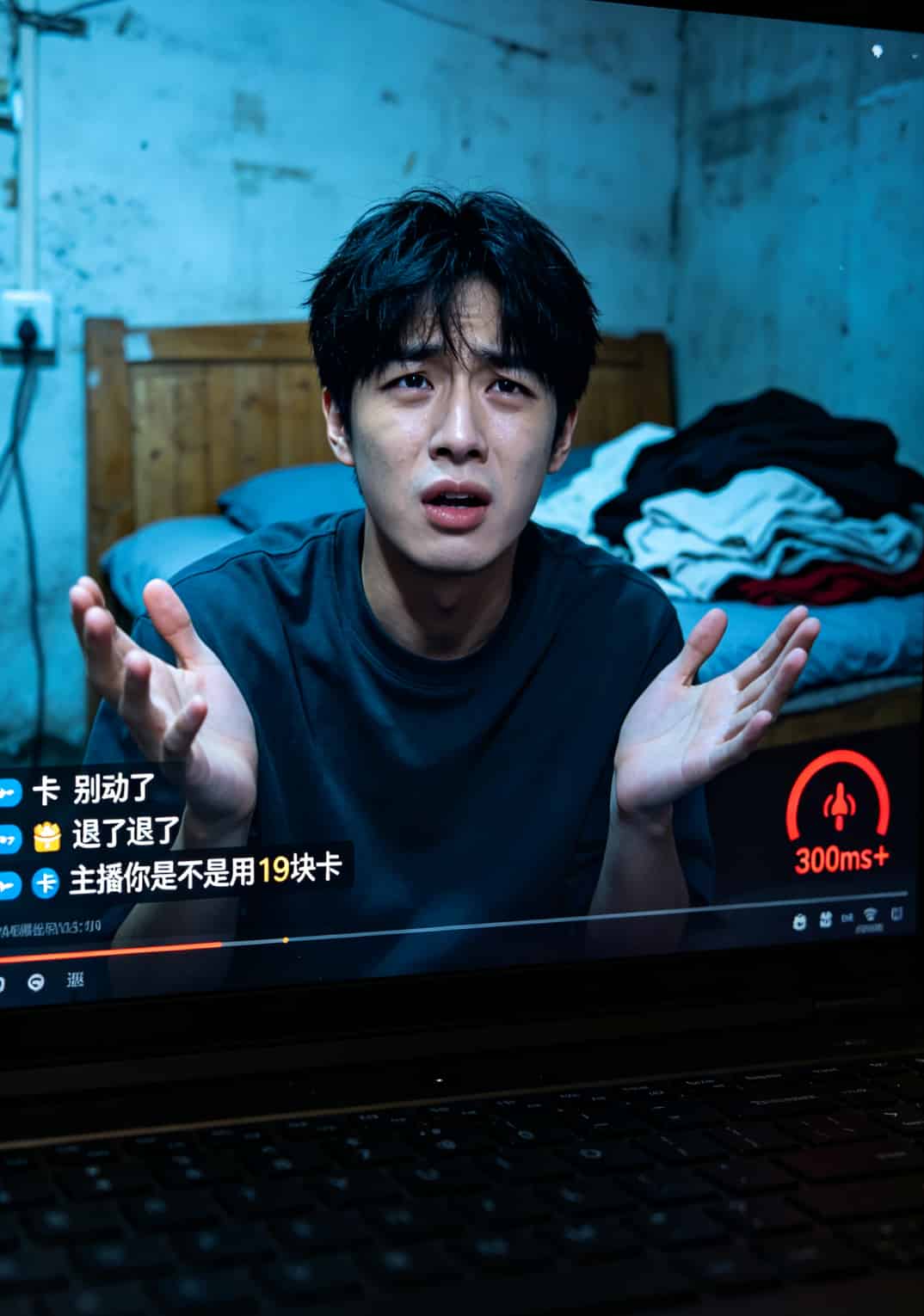 19元180G的办卡流量卡,我替你们踩了6次坑(8个真人真事+9步防坑) 一个主播在直播间无奈摊手的截图,弹幕在刷“卡了卡了”