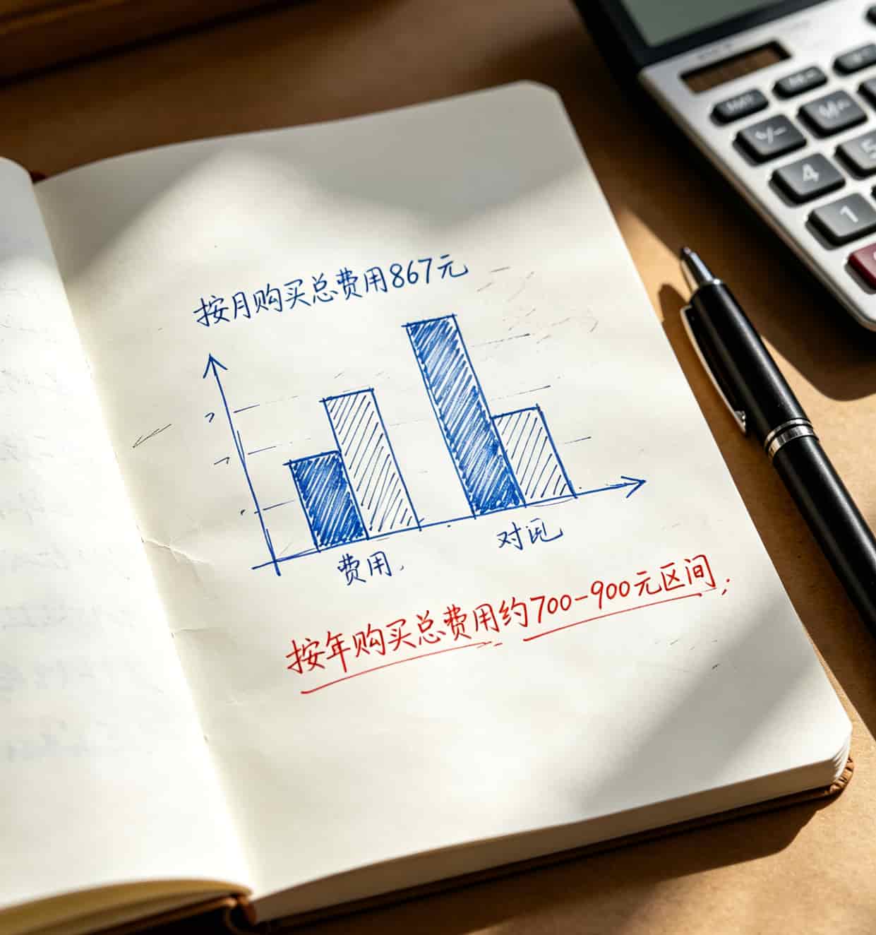 1天1元1g流量卡我用了8个月,算完账傻眼了:最低35最高188,别信广告 按月购买与按年购买年度总费用对比柱状图