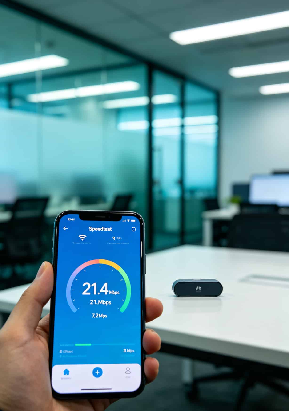 华为随身WiFi配上29一月100g流量卡,电脑上网到底能不能打?我用了半年说实话 办公室环境下手机显示WiFi信号弱,网速测试只有20Mbps