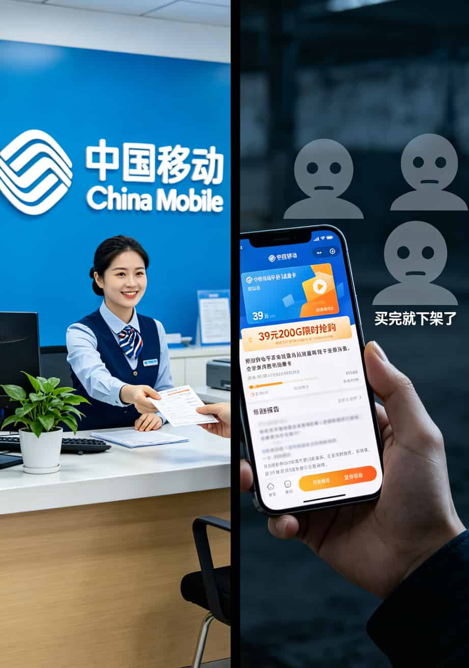 线下营业厅办卡与线上办卡对比图