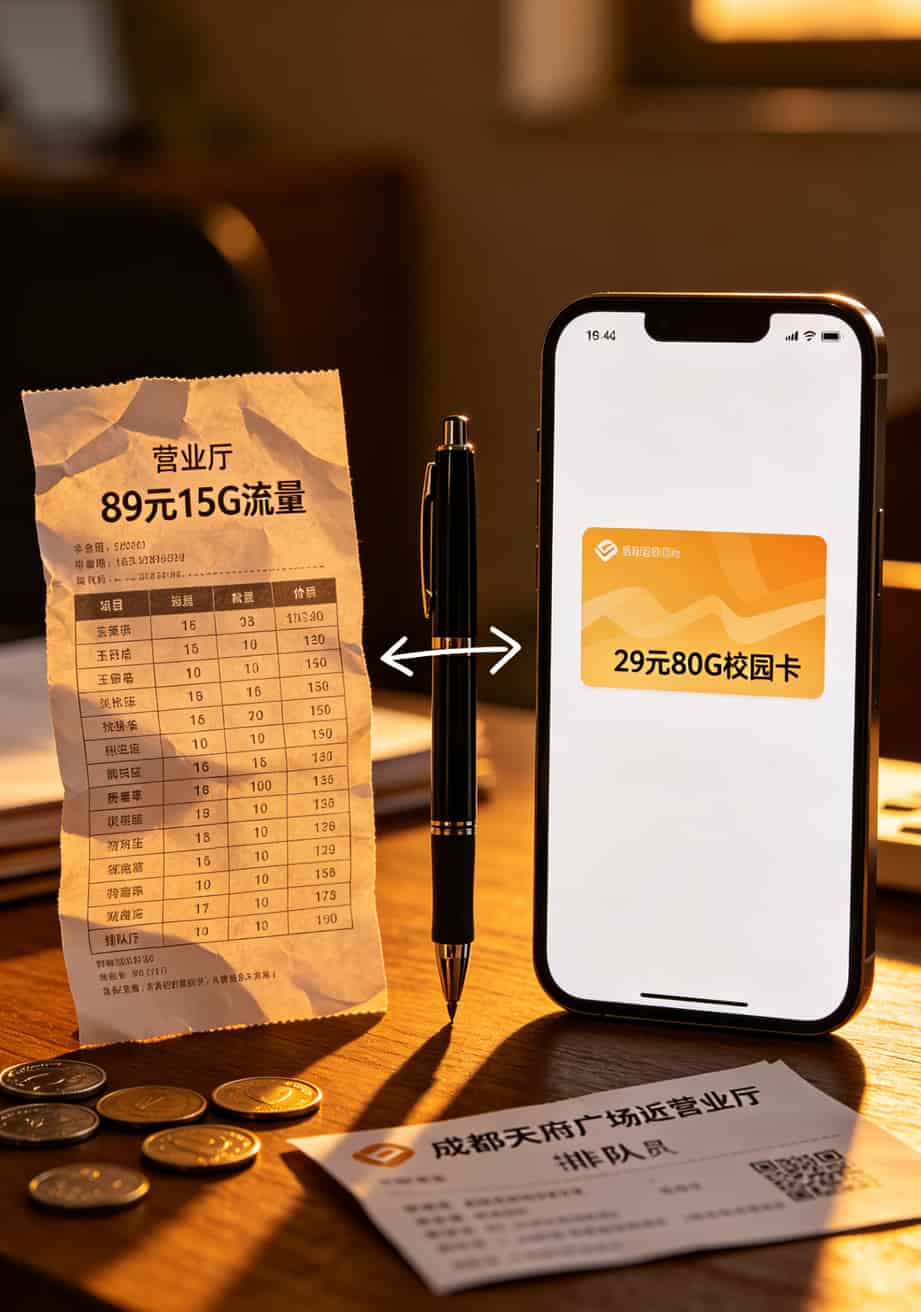 29元的流量卡怎么样?实测6张卡后告诉你:别买错了,这三类才值 线下营业厅套餐价格表与线上套餐价格对比图,29元差距揭示