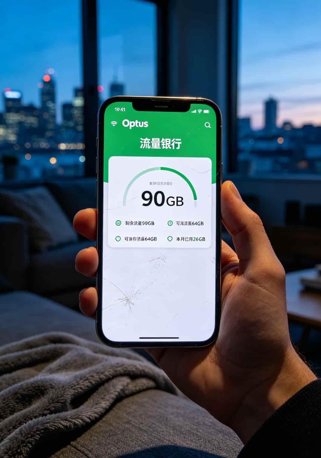 澳洲流量卡哪种最好?别碰19块陷阱,这2张闭眼选(实测3次血泪) Optus手机App显示流量银行剩余90GB的截图
