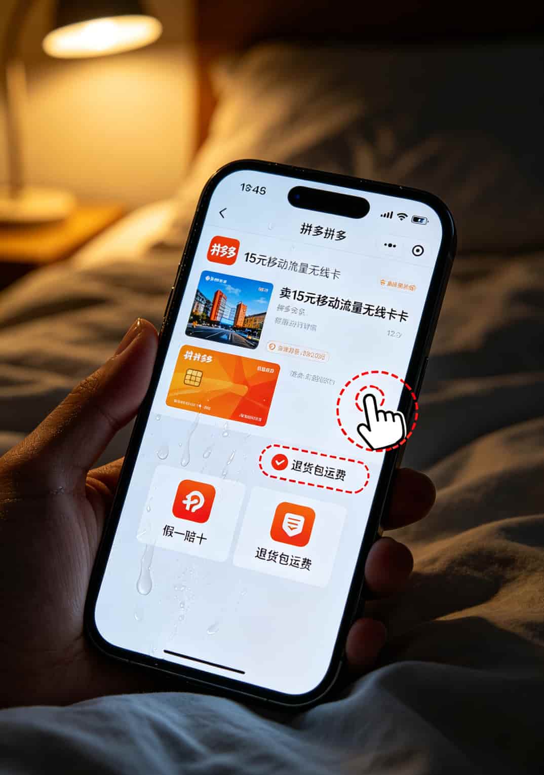 15元移动流量无线卡值不值?我自己折腾两年,答案是:值,但得会挑 拼多多商品详情页截图,箭头标出“假一赔十”“退货包运费”标签位置