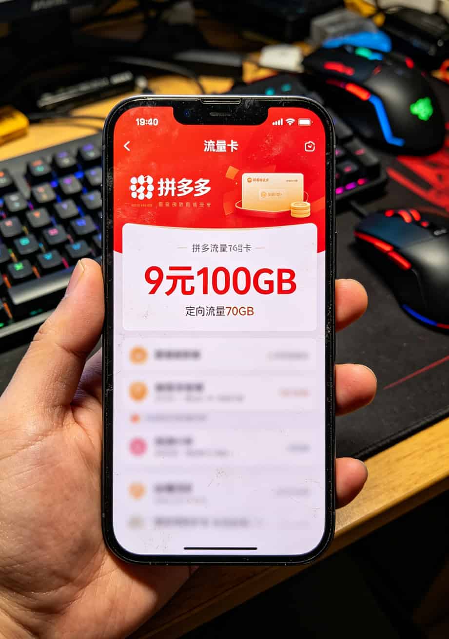 拼多多上9元100GB的流量卡广告截图