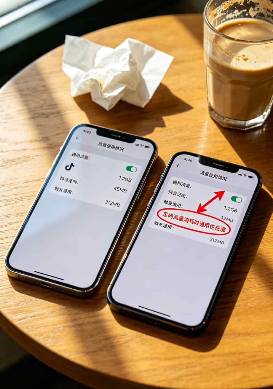 19元180G的办卡流量卡,我替你们踩了6次坑(8个真人真事+9步防坑) 手机设置里的流量统计页面,通用流量和定向流量分别标注