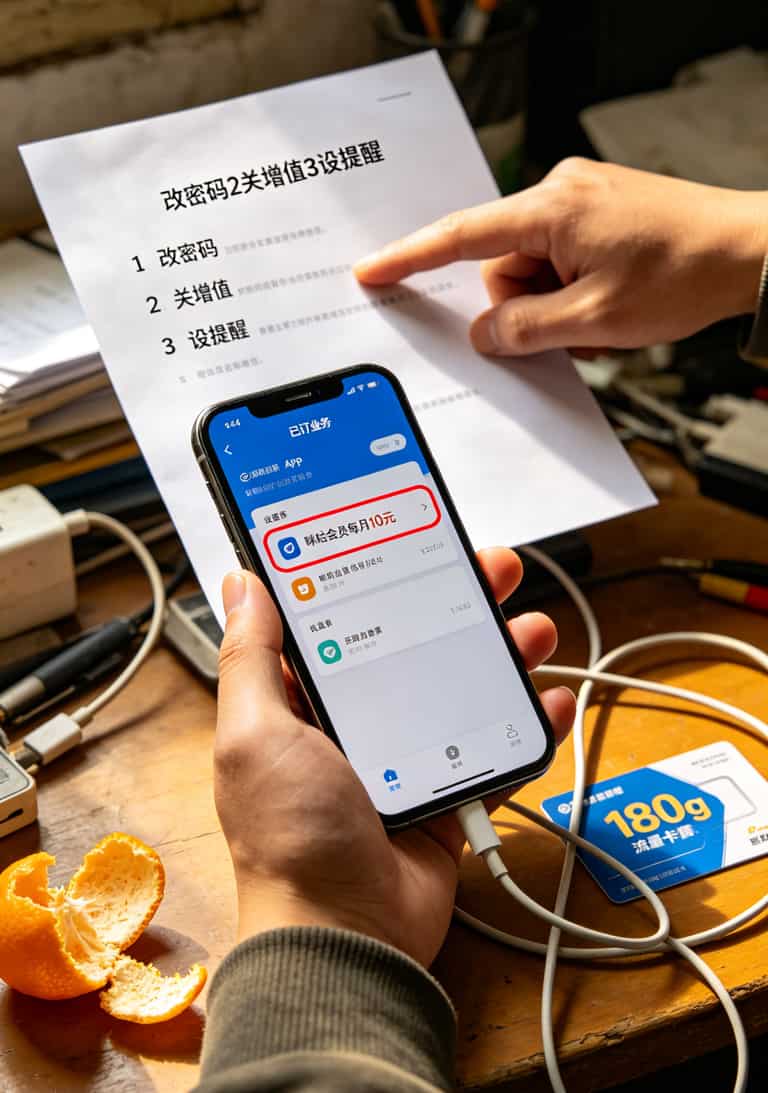 19块钱的180g流量卡能买吗?我买了4张回来试,答案在这里 运营商App设置页面截图标出需要关闭的选项