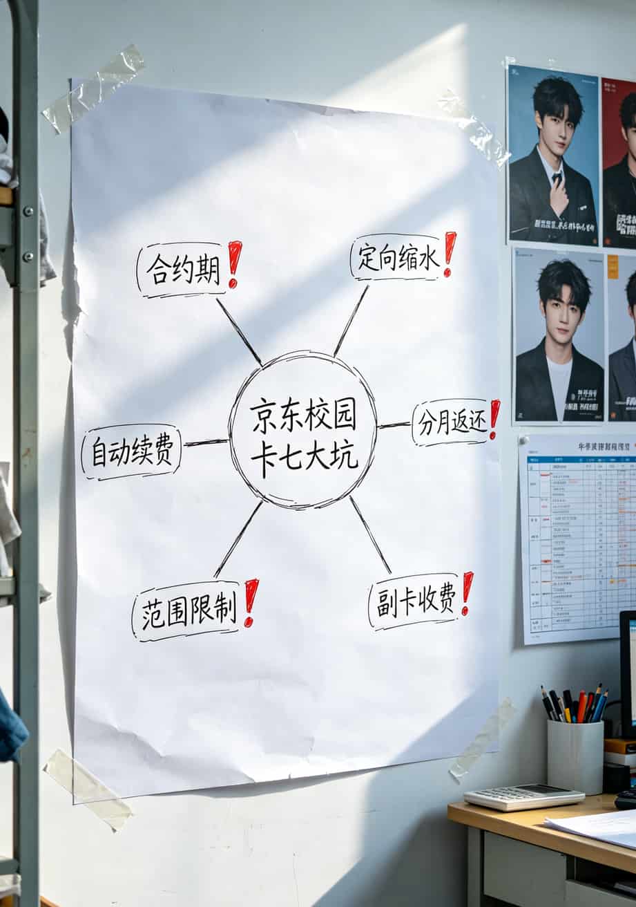 流量卡10g能用多久?我花了3年时间实测京东校园卡,答案跟你想的不一样 七个坑的思维导图,每个坑用感叹号标出