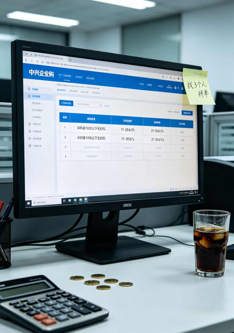 中兴企业团购页面，显示阶梯折扣说明