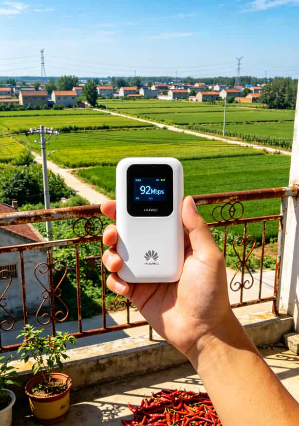 河南人买5g随身wifi,移动套餐这么选一年省600(血泪经验) 农村自建房二楼阳台上5g随身wifi测速显示92Mbps