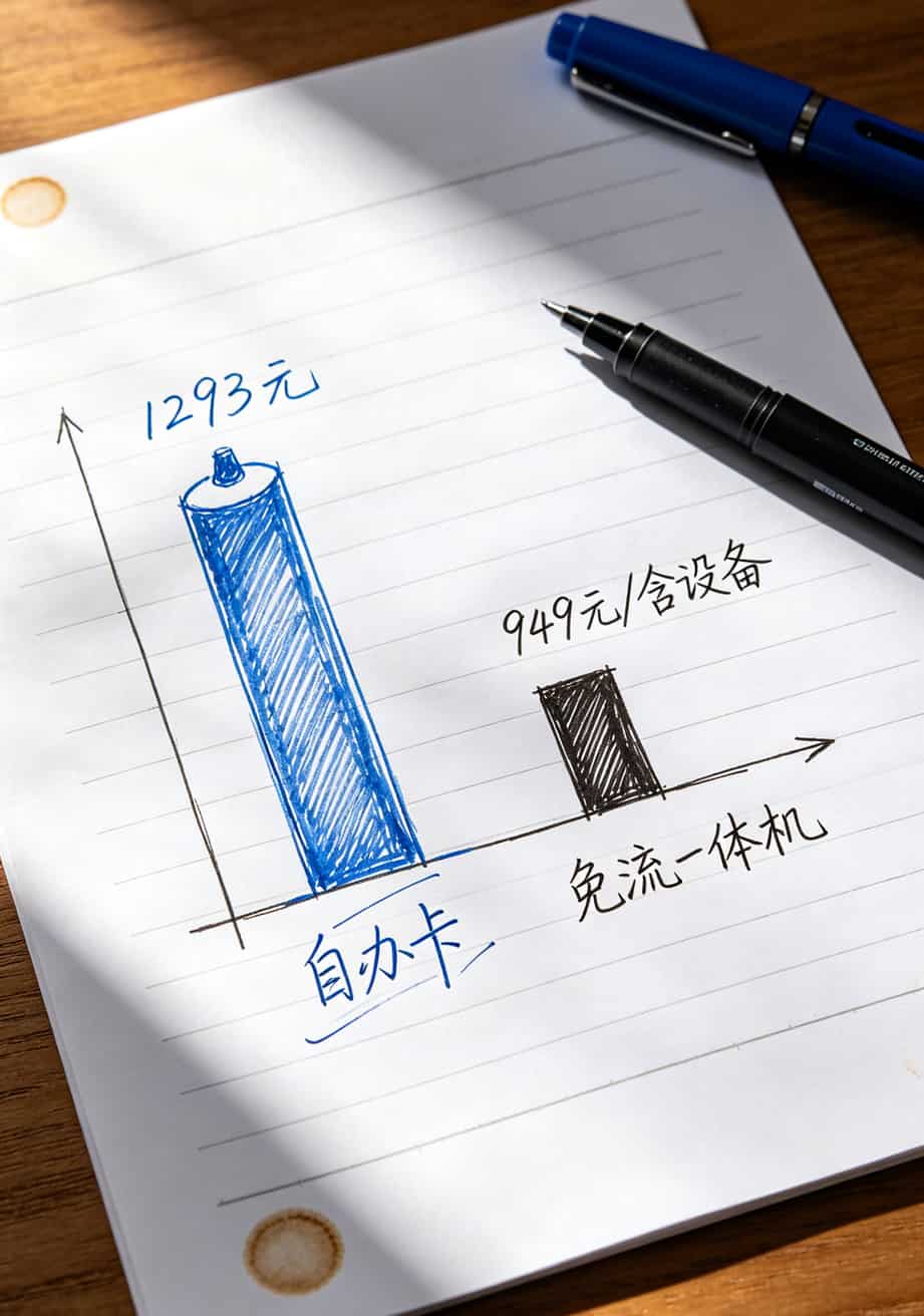 办了电信流量卡,为啥随身WiFi还是卡?托运、辐射、套餐这些坑我替你踩过了 三年流量费用对比柱状图