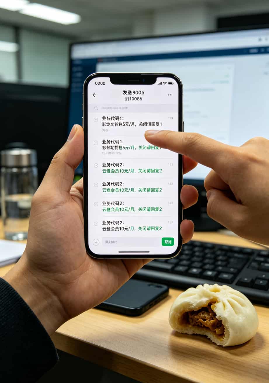 跑了三趟营业厅,我算明白了:不限流量的卡多少钱一个月?39到59块,别信19块 手机发送0000到10086后收到的业务列表截图