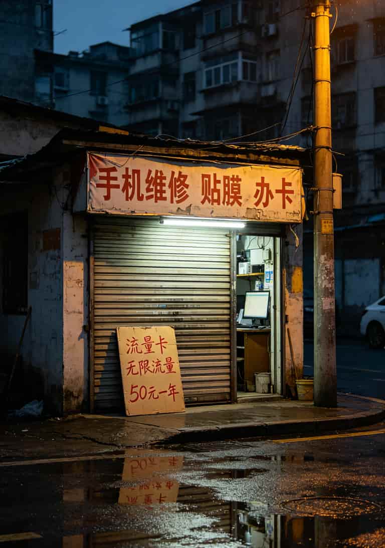 华为随身WiFi用户血泪总结:充流量卡在哪里充最划算?别再被坑了 手机维修店门口挂着卖流量卡的招牌