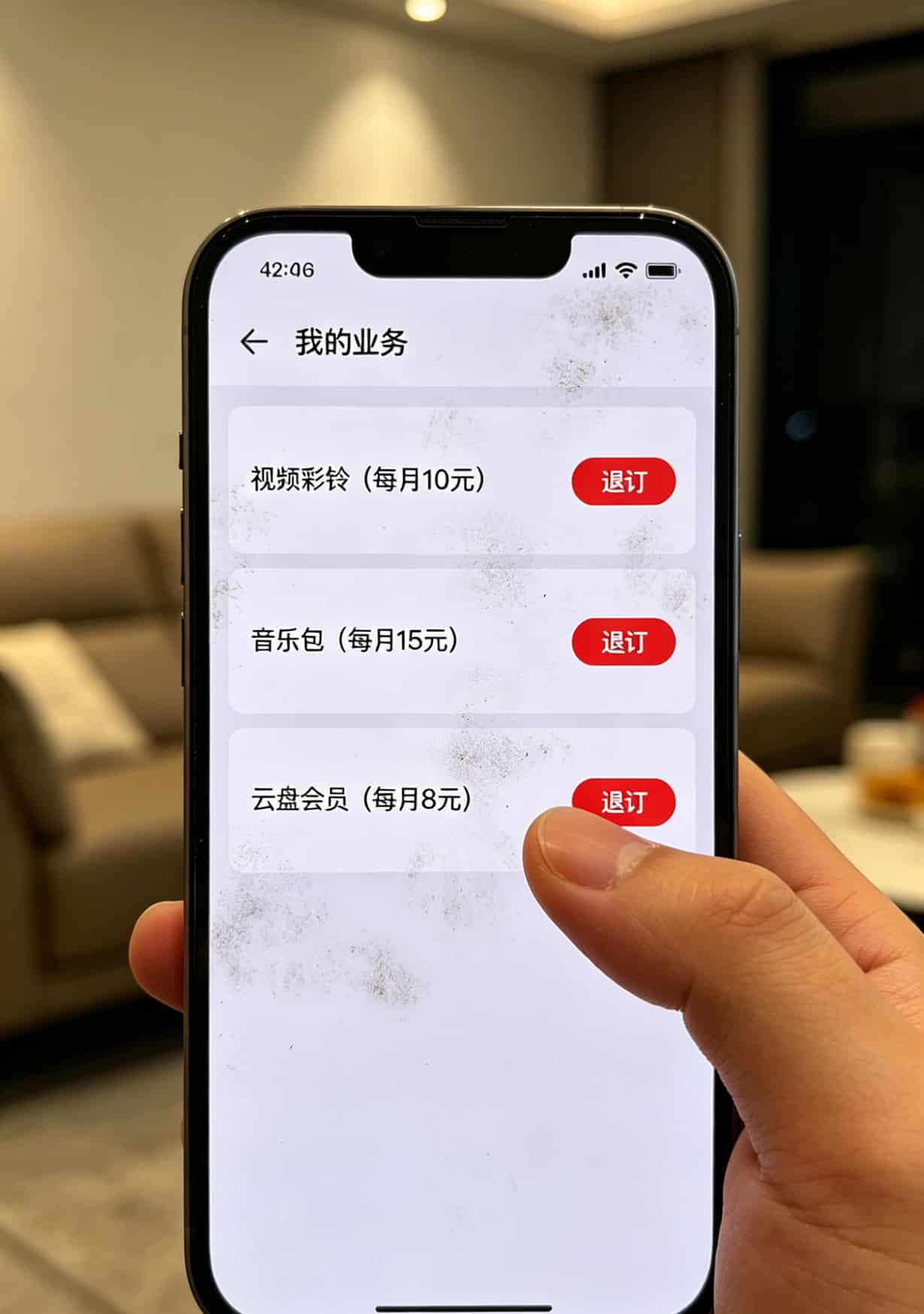 月租19块80G流量,我换了8张卡才找到这张神卡(附避坑指南) 手机APP中增值业务管理页面,显示视频彩铃等自动扣费项目