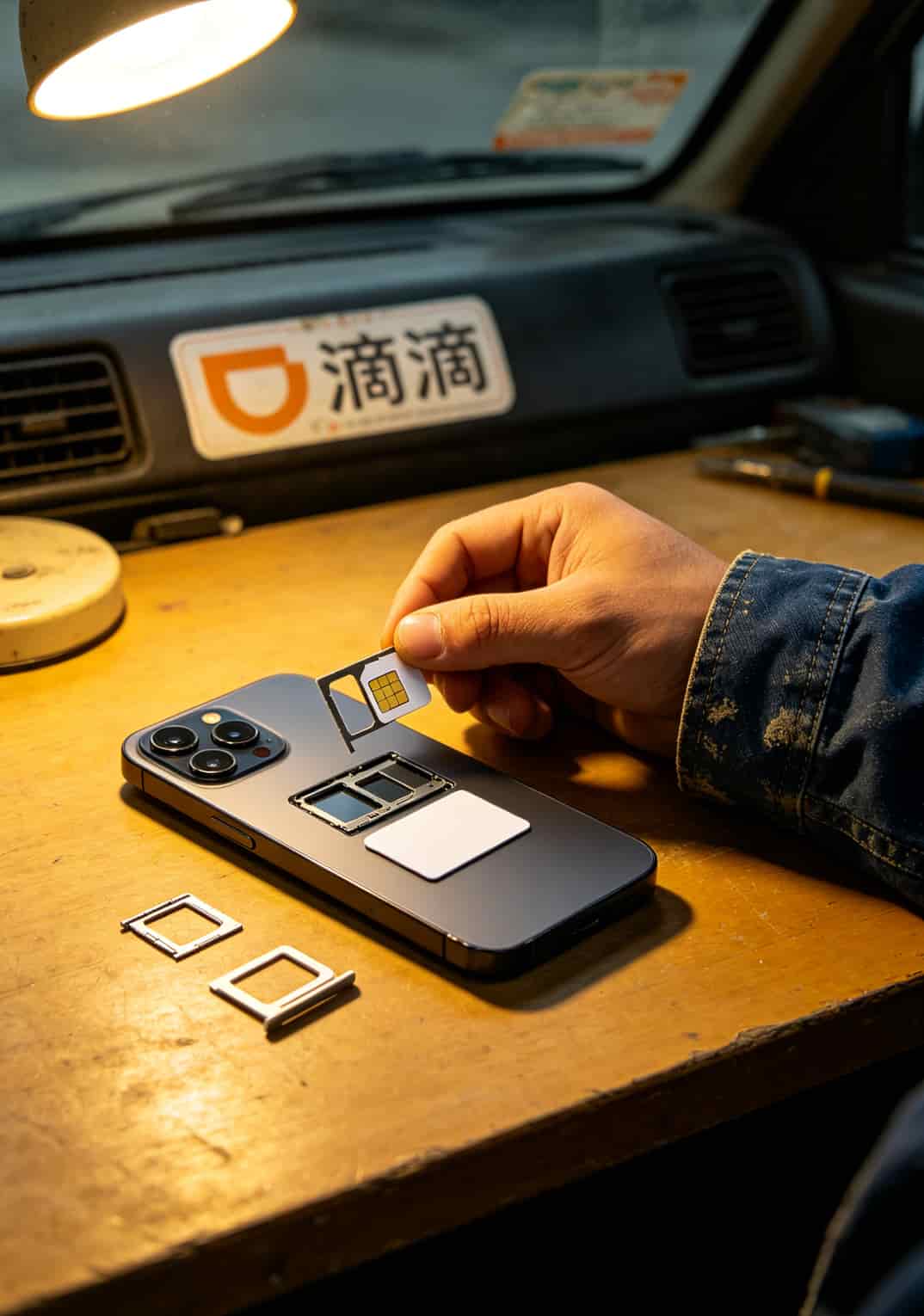 车载流量卡可以换吗?别听4S店瞎忽悠,自己换一年省下上千块 双卡手机副卡槽插入车载读卡器示意图