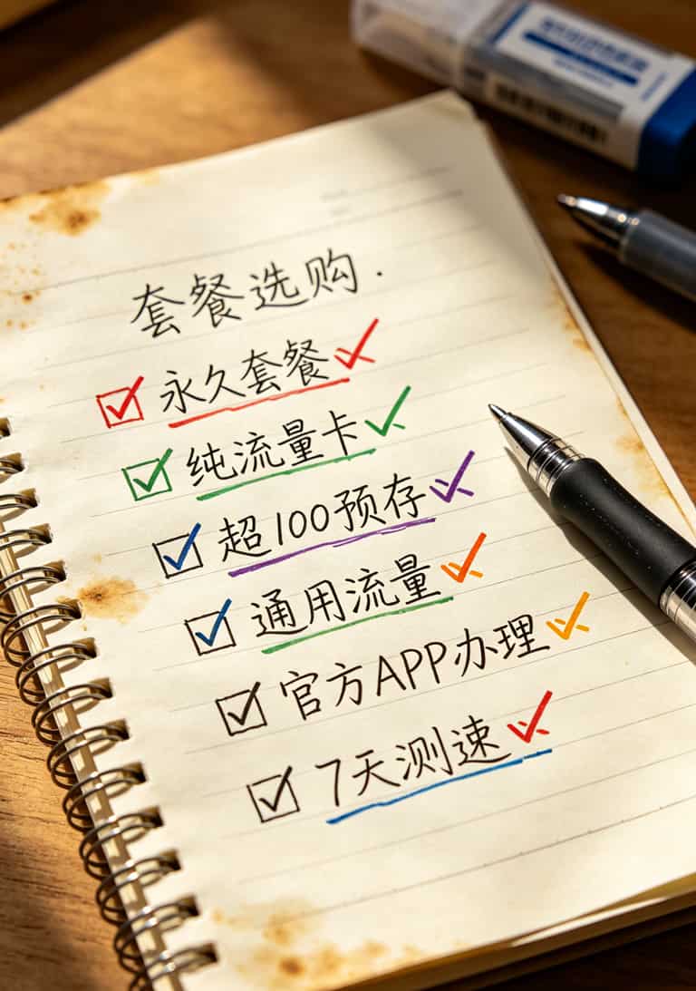 29元的流量卡怎么样?实测6张卡后告诉你:别买错了,这三类才值 手机套餐选购清单手写笔记,划掉坑项打勾推荐项