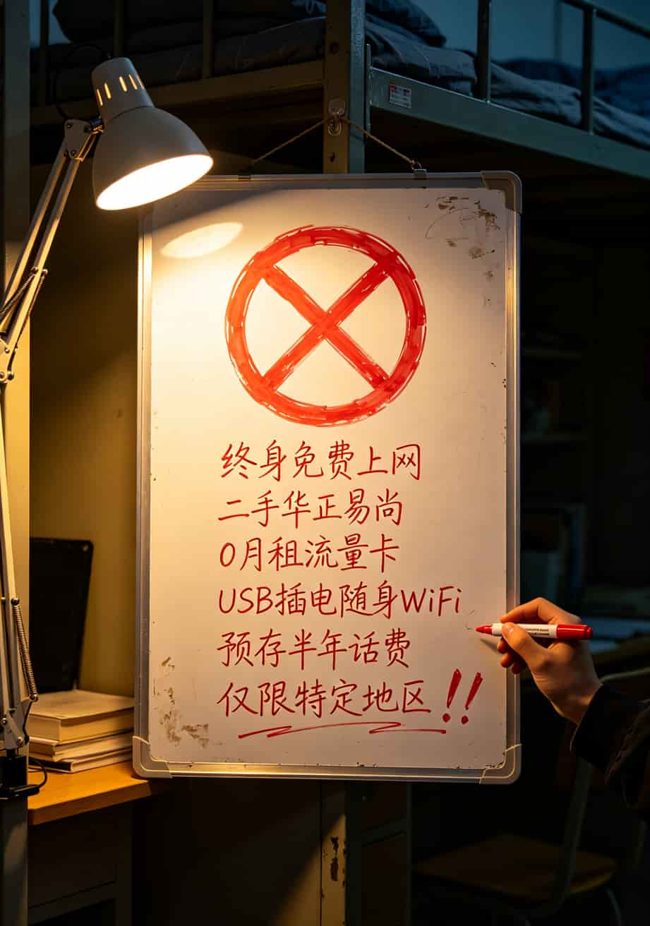 学生党b站卡流量卡怎么配最省钱?华硕a豆+华为随身WiFi四年省两千(亲测) 红色禁止标志下方列出六种不可买的设备类型