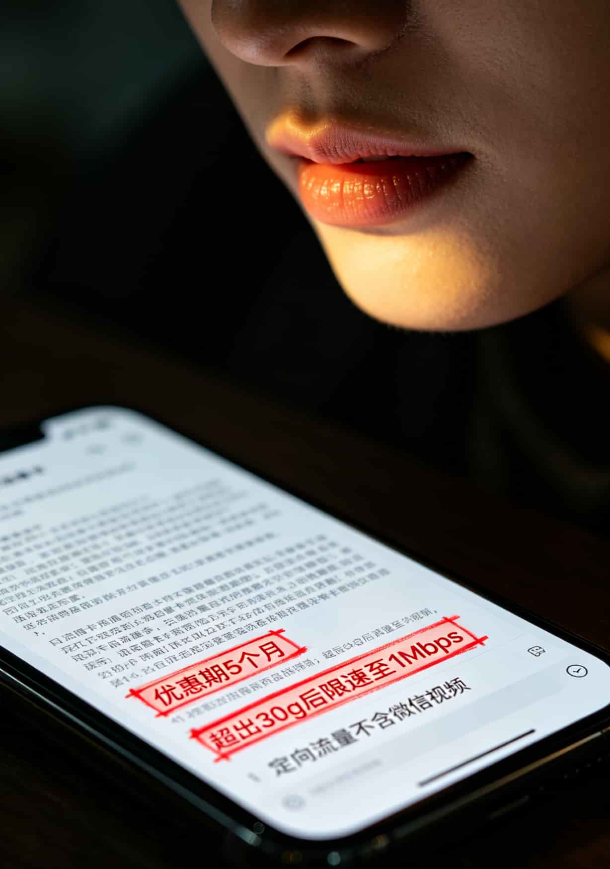 30元100g流量卡避坑指南:我花376元测了4张19元卡,说实话被坑惨了 商品详情页小字区域截图,用红框标出关键信息