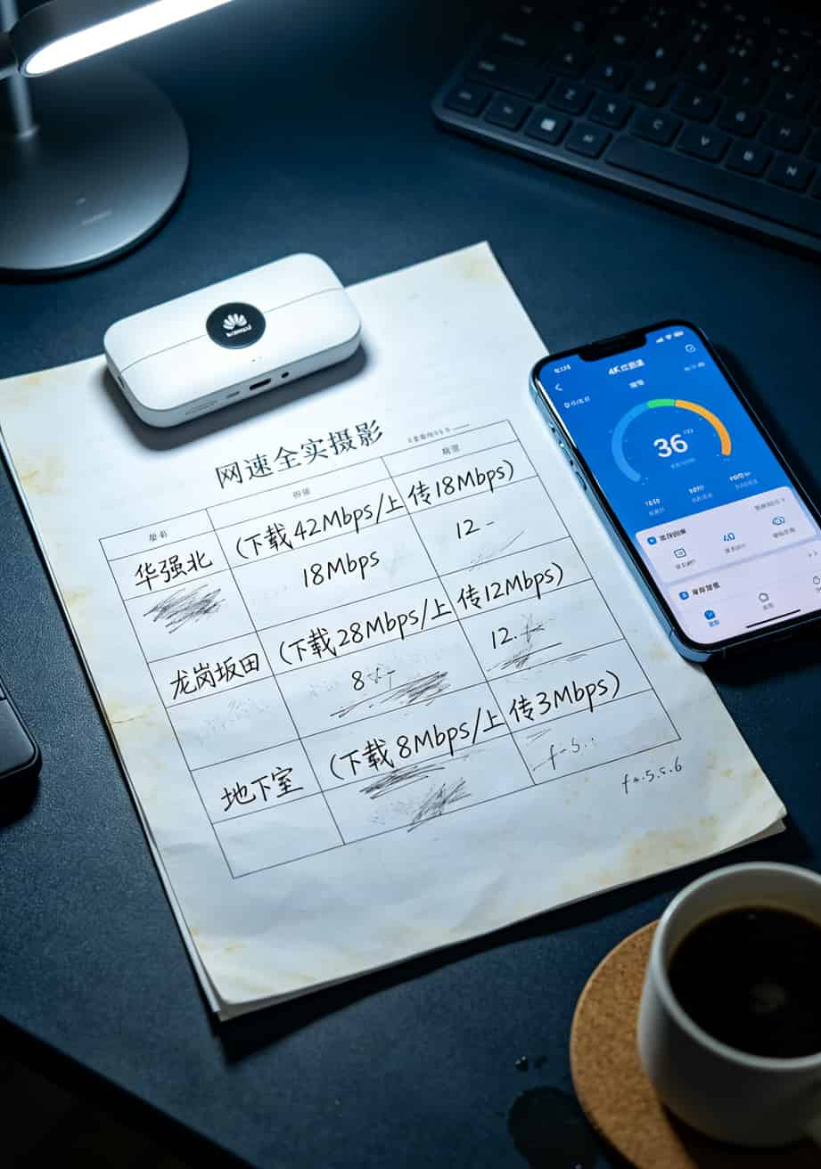 华为随身WiFi哪种流量卡最配?大流量卡全国通用流量我替你踩了6次坑 华为随行WiFi在三个不同场景的网速测试结果对比表