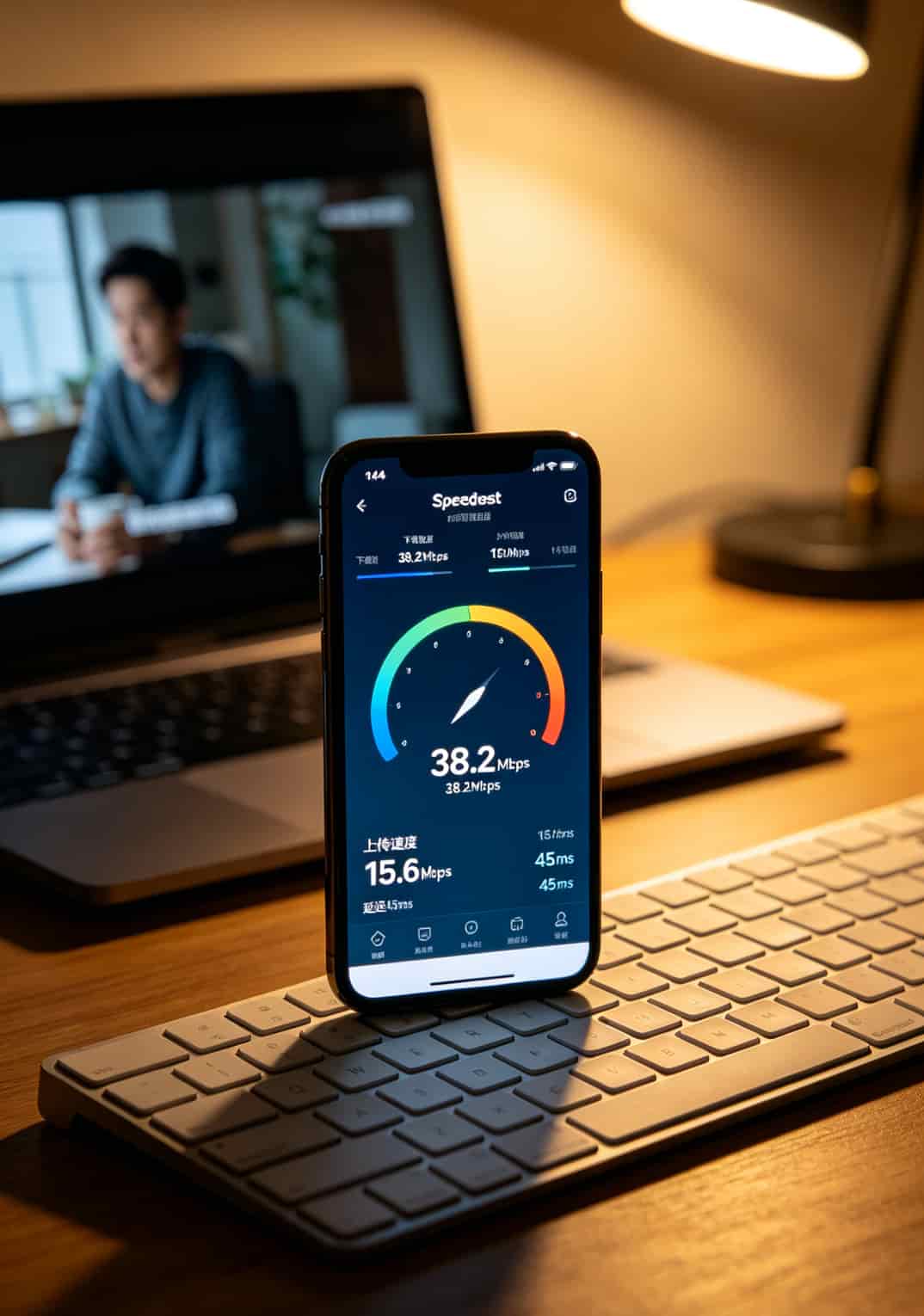 租房没宽带?我拿华硕随身WiFi试了5张5g超级流量卡,月省100块 华硕随身WiFi网速测试截图,下载38.2Mbps上传15.6Mbps