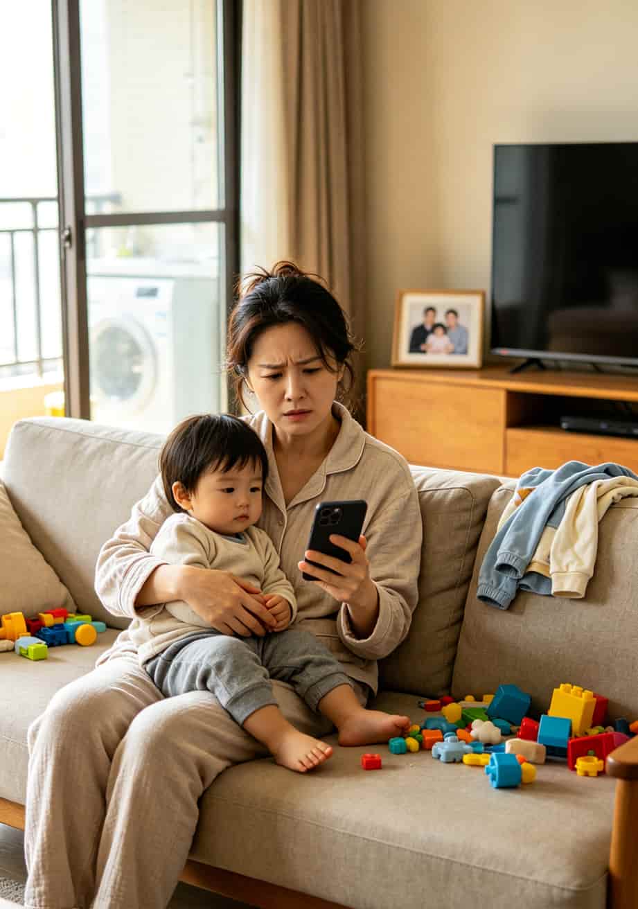帮别人实名流量卡有风险吗?三个真人真事,看完你还敢帮朋友办卡吗? 一位年轻妈妈在家里抱着孩子,同时拿着手机