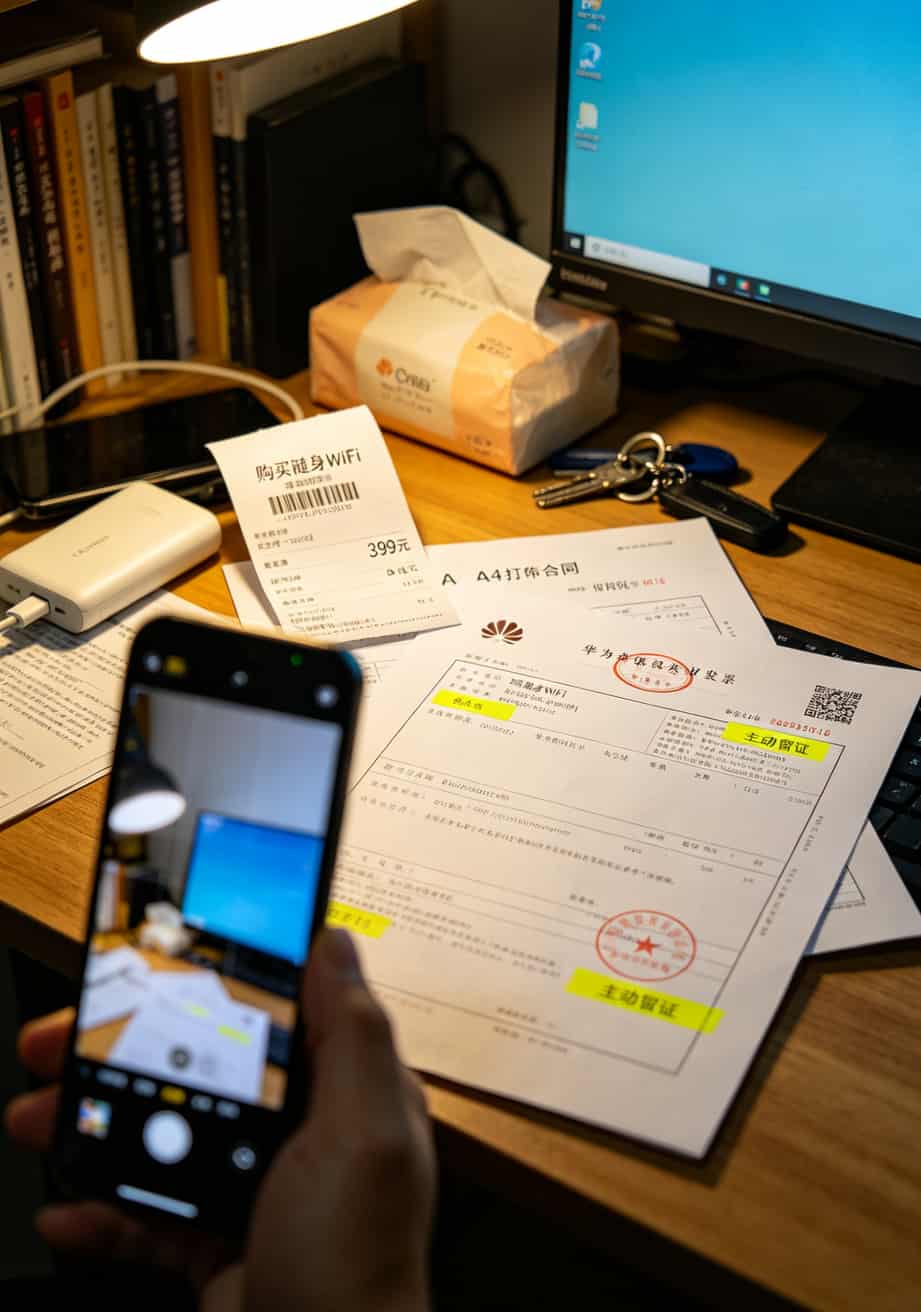 任丘办流量卡办理踩坑3次后,我整理出这份随身WiFi避坑指南 随身WiFi购买发票和合同拍照存档示例
