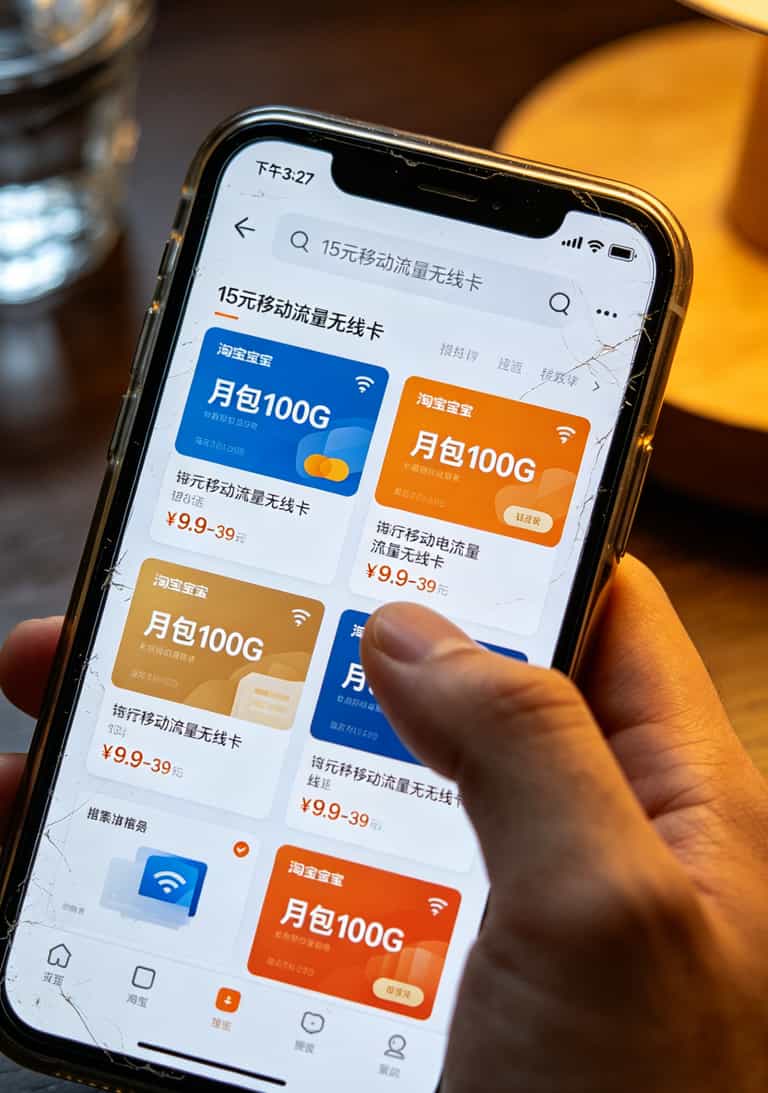 15元移动流量无线卡值不值?我自己折腾两年,答案是:值,但得会挑 淘宝上搜索15元移动流量无线卡的搜索结果截图风格画面