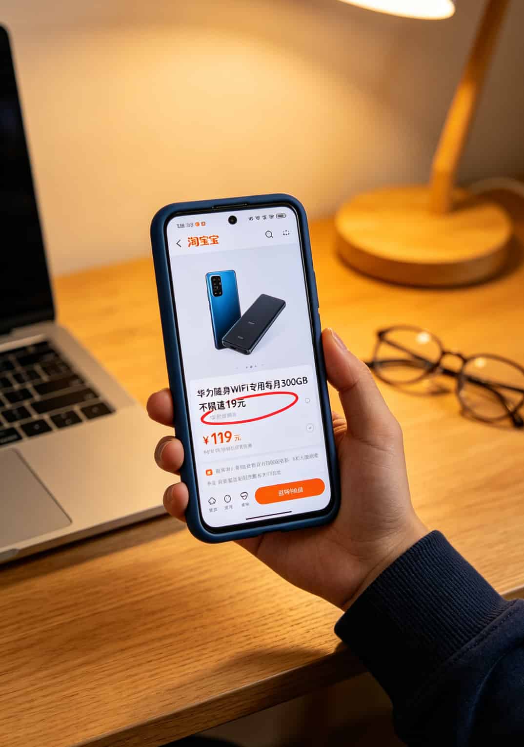 华为随身WiFi配啥流量卡?**29100g流量卡**避坑实测,从2Mbps提到15Mbps我只换了张卡 淘宝上19元300GB虚假流量卡的商品截图示例