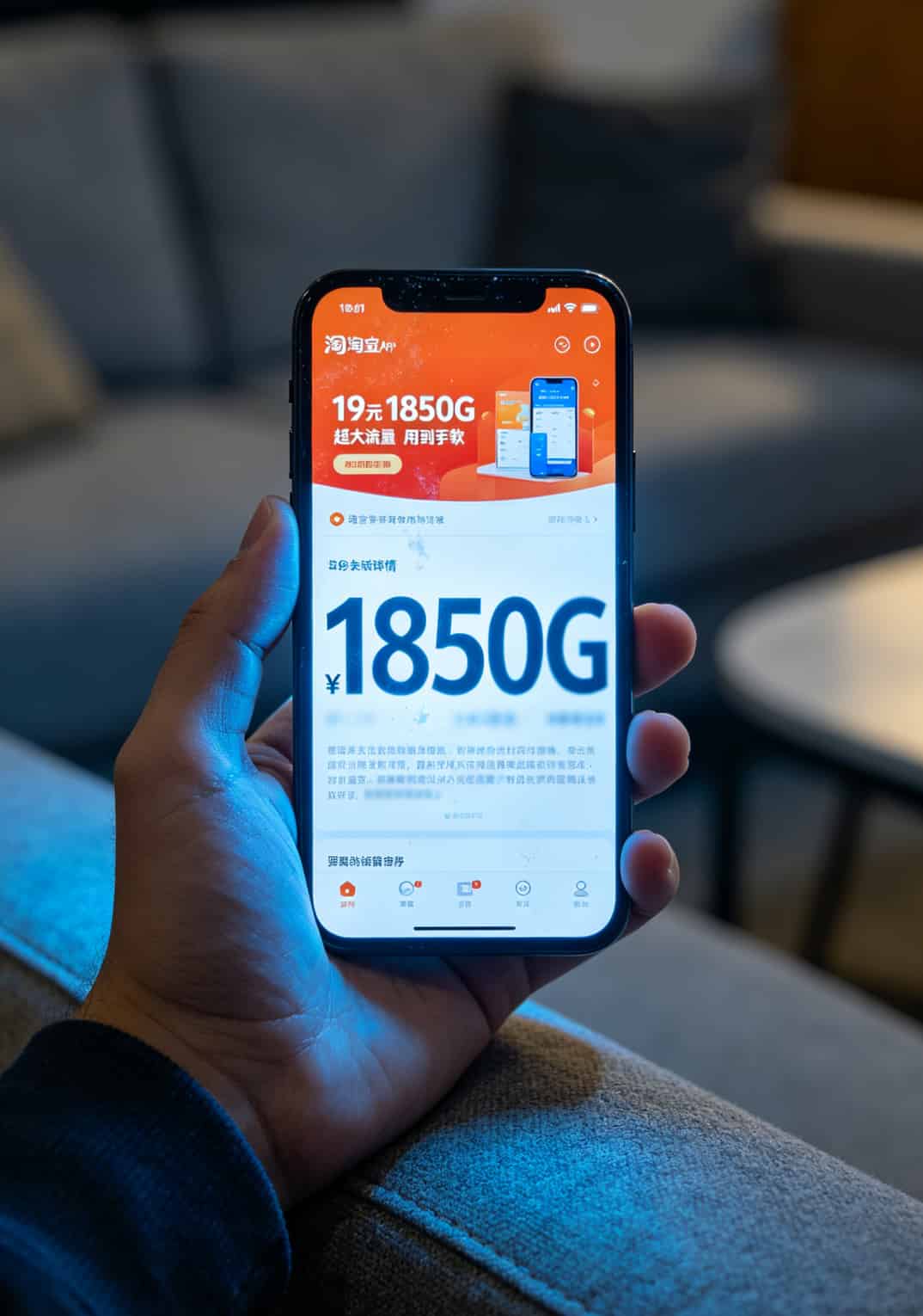 19块流量卡是坑人的吗?老张教你电信的卡怎么查流量,别等扣费了再哭 手机屏幕上显示淘宝19元1850G流量卡广告截图
