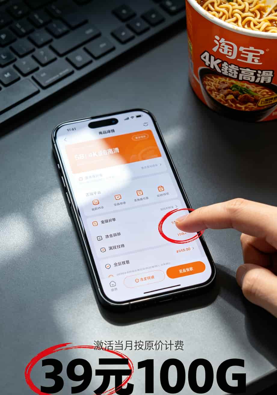 一张5g电信流量卡折腾我仨月,京东校园卡那30块我是真领到了(附避坑地图) 淘宝第三方店铺套餐详情页截图,用红圈标注页脚小字激活当月按原价计费