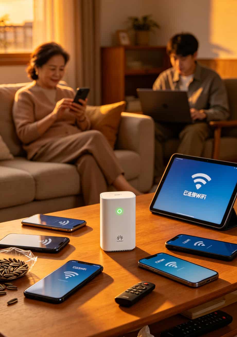 一张29块的电信流量卡,我把华为5G随身WiFi的网速和钱都玩明白了 华为随身WiFi连接多台设备共享网络场景